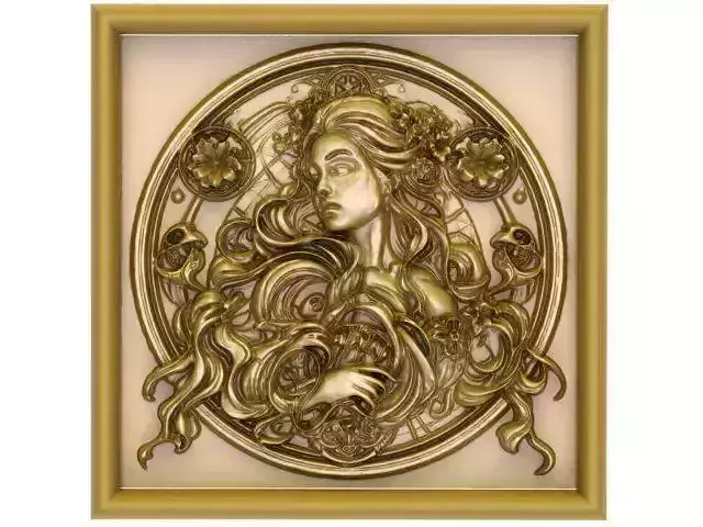 A relief artwork of a beautiful girl with long hair 