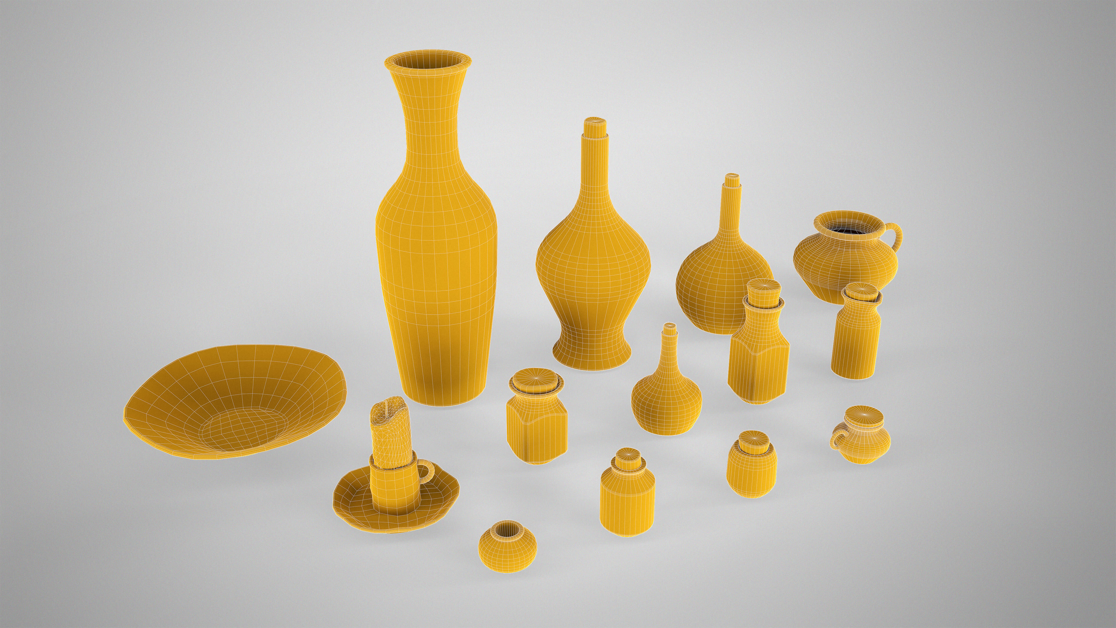 Medieval Pottery Set - Ceramic Flask Potion Bottle Clay Pot Jar Low-poly 3D model_18