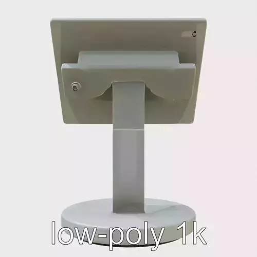 Modern Retail POS Stand with Circular Base and Pivoting Arm