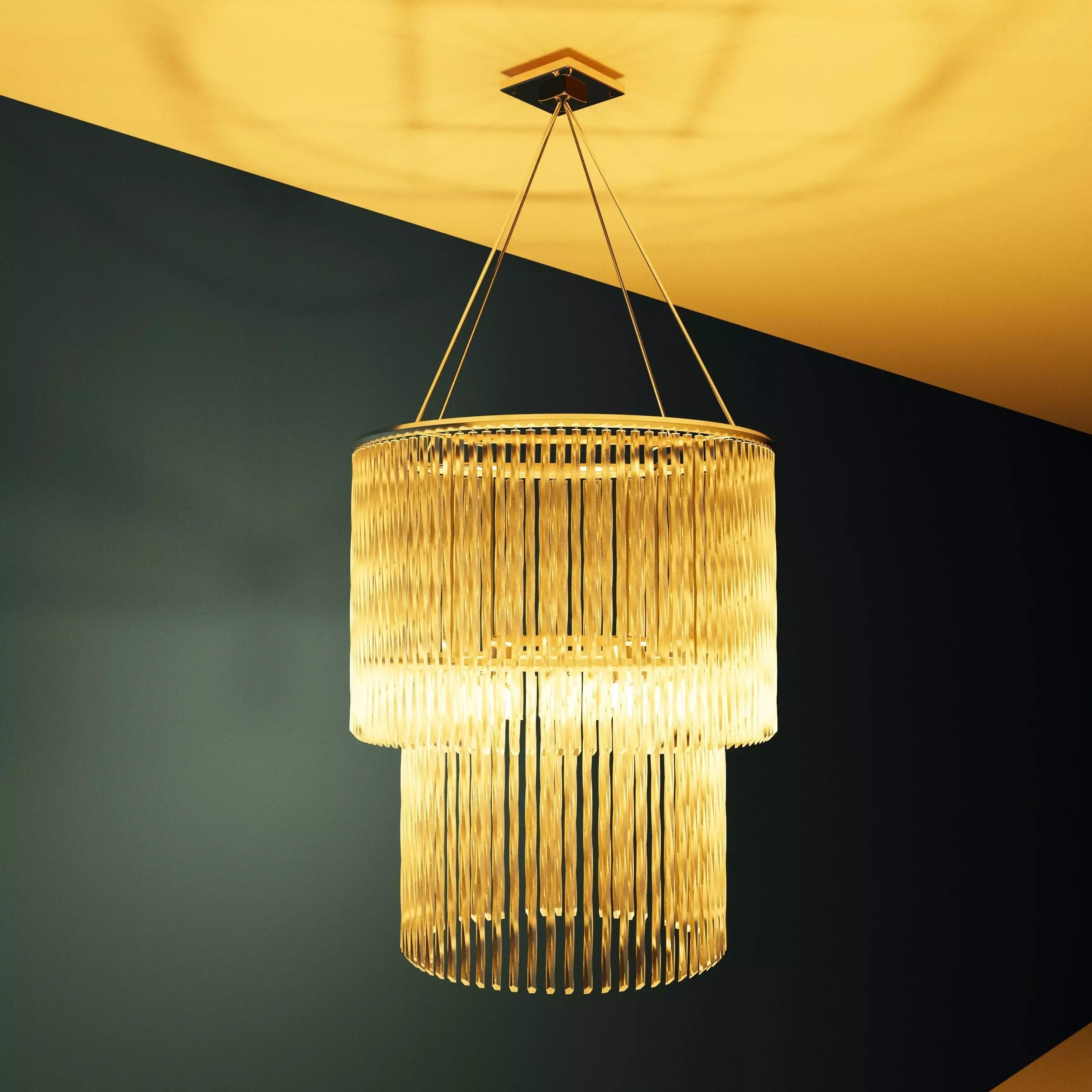 Stylish Pendant Chandelier with Textured Transparent Elements 3D model