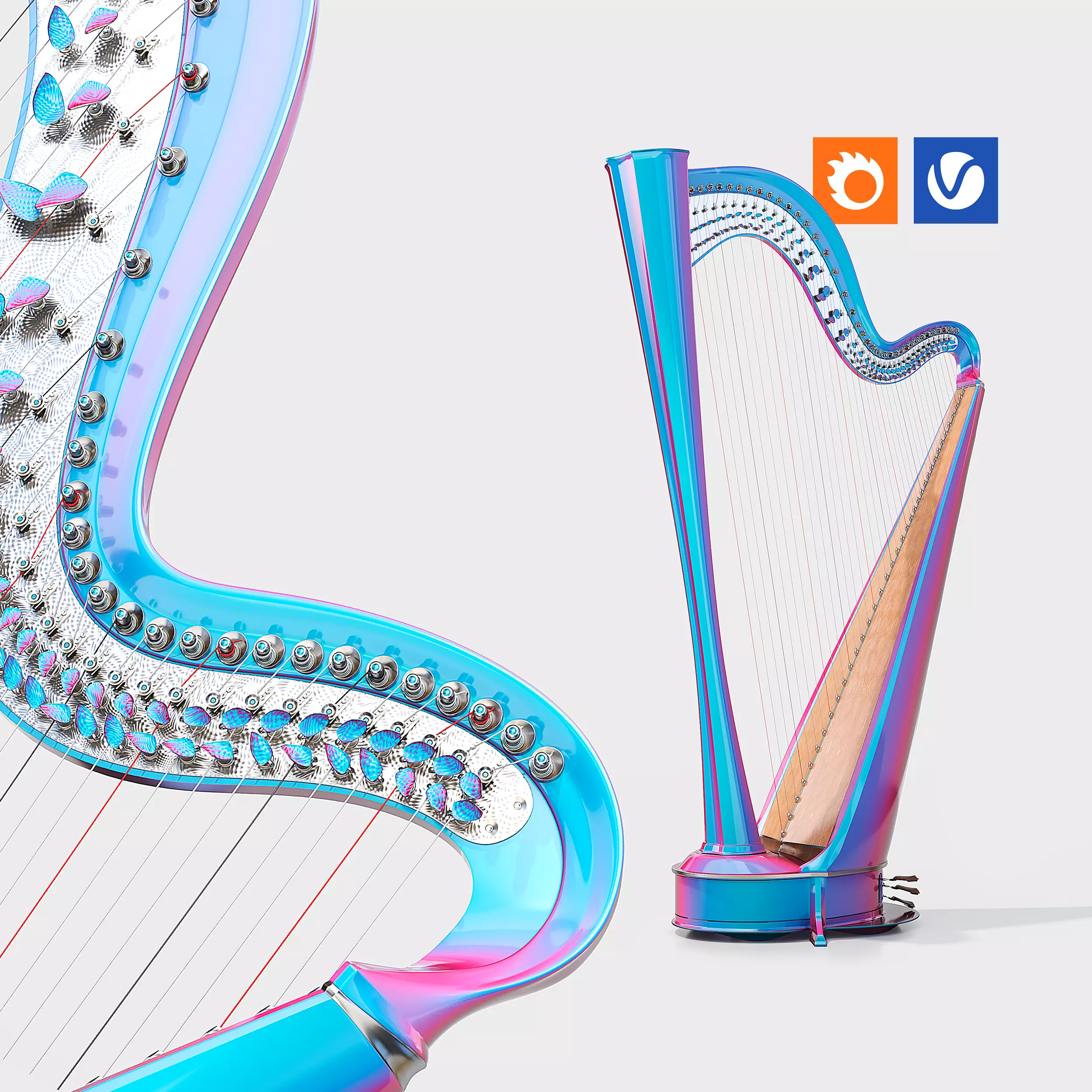 Iridescent symphony Harp  3D model_0