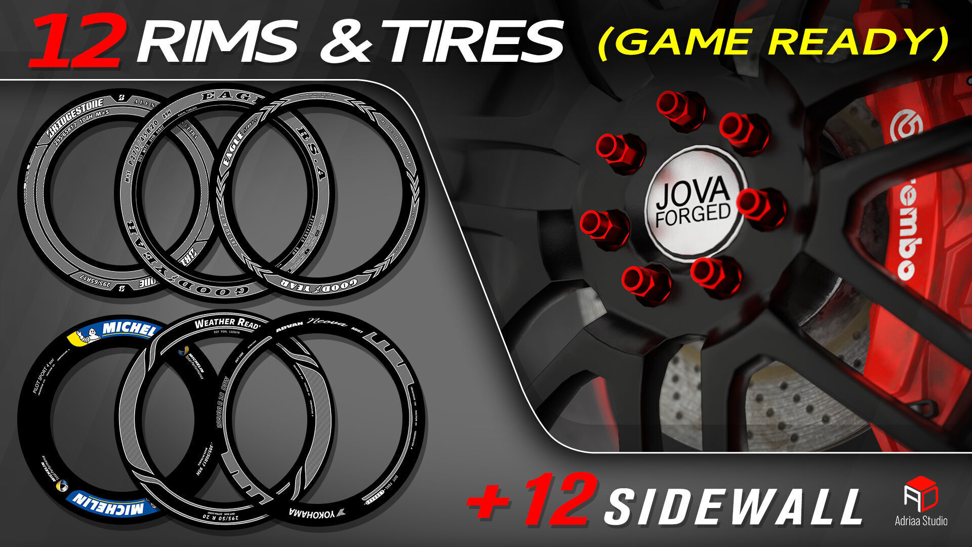 12 Wheels With Sidewalls Low-poly 3D model_12