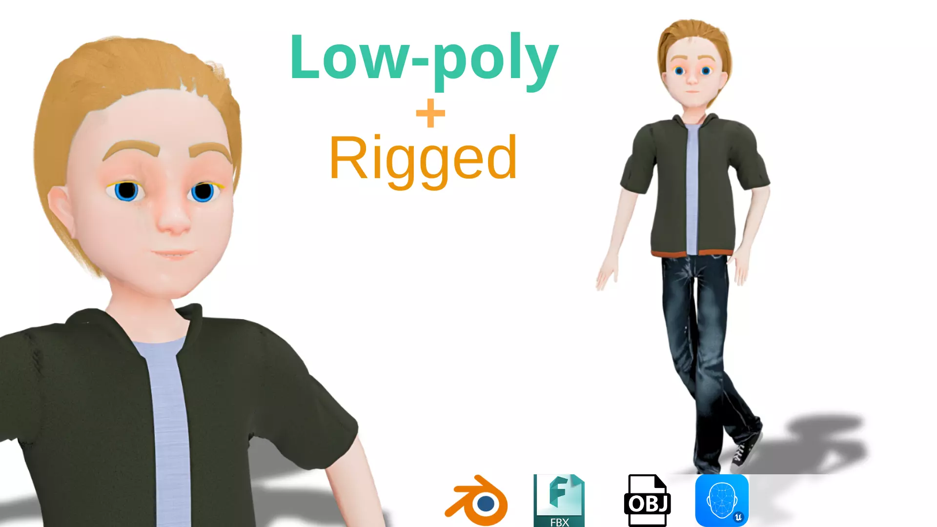 Cartoon Man Rigged model RealTime Male Low-poly 3D model_0