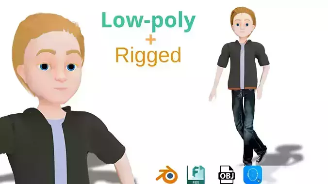 Cartoon Man Rigged model RealTime Male Low-poly 3D model