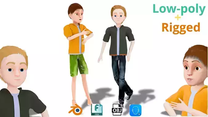 Cartoon Man Rigged model RealTime Male Low-poly 3D model 3D Model Collection