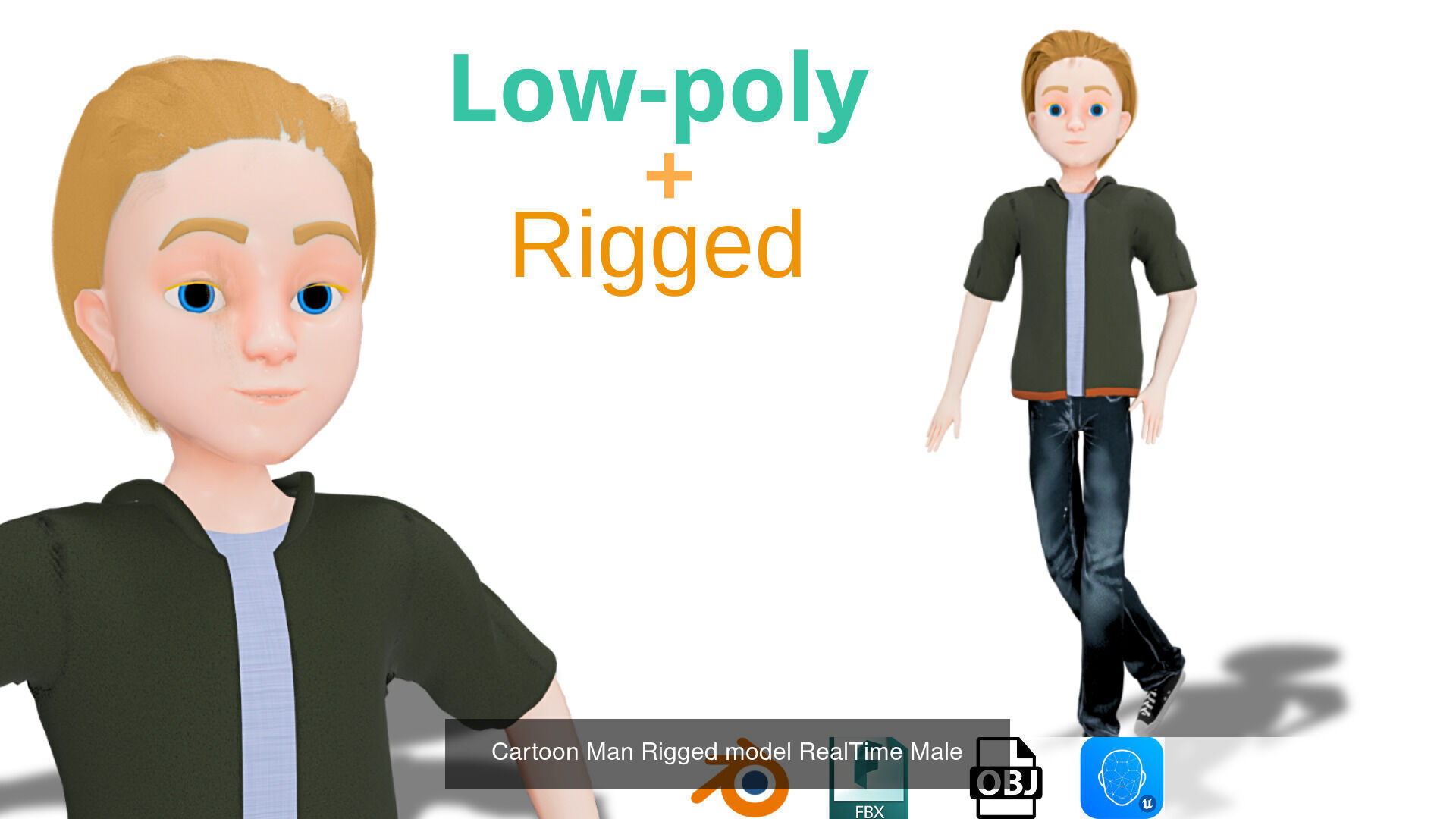 Cartoon Man Rigged model RealTime Male Low-poly 3D model 3D Model Collection_5