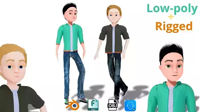 Cartoon Man Rigged model RealTime Male Low-poly 3D model 3D Model Collection