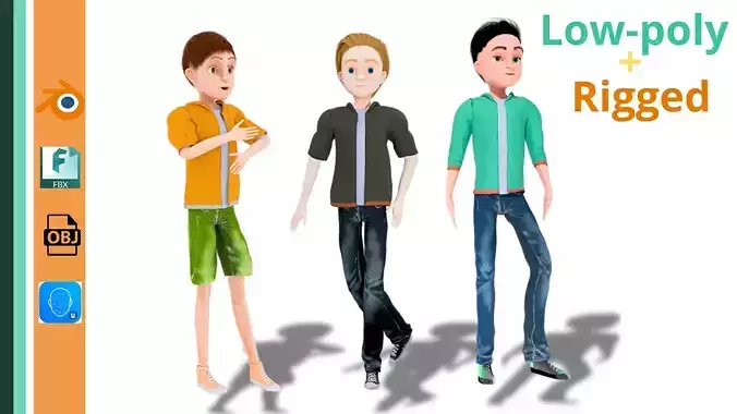 Cartoon Man Rigged model RealTime Male 3D Model Collection