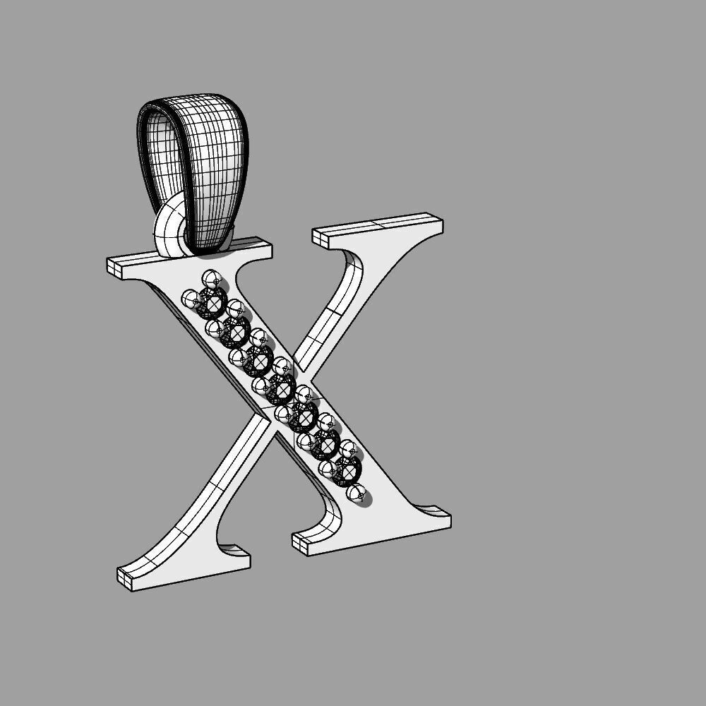 Alphabet Latin with gems X 3D print model_26