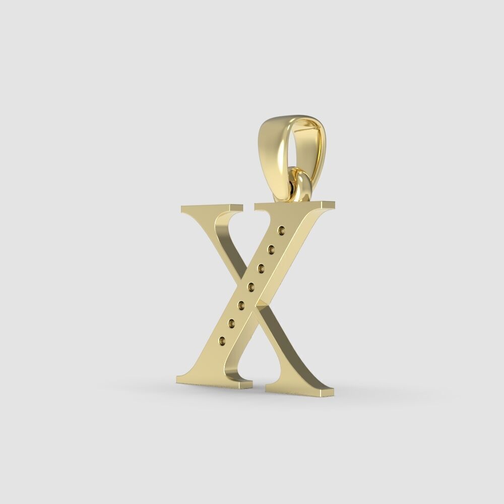 Alphabet Latin with gems X 3D print model_10