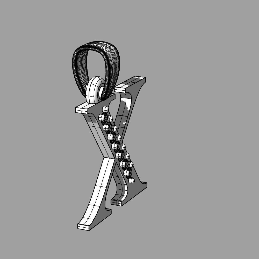 Alphabet Latin with gems X 3D print model_25