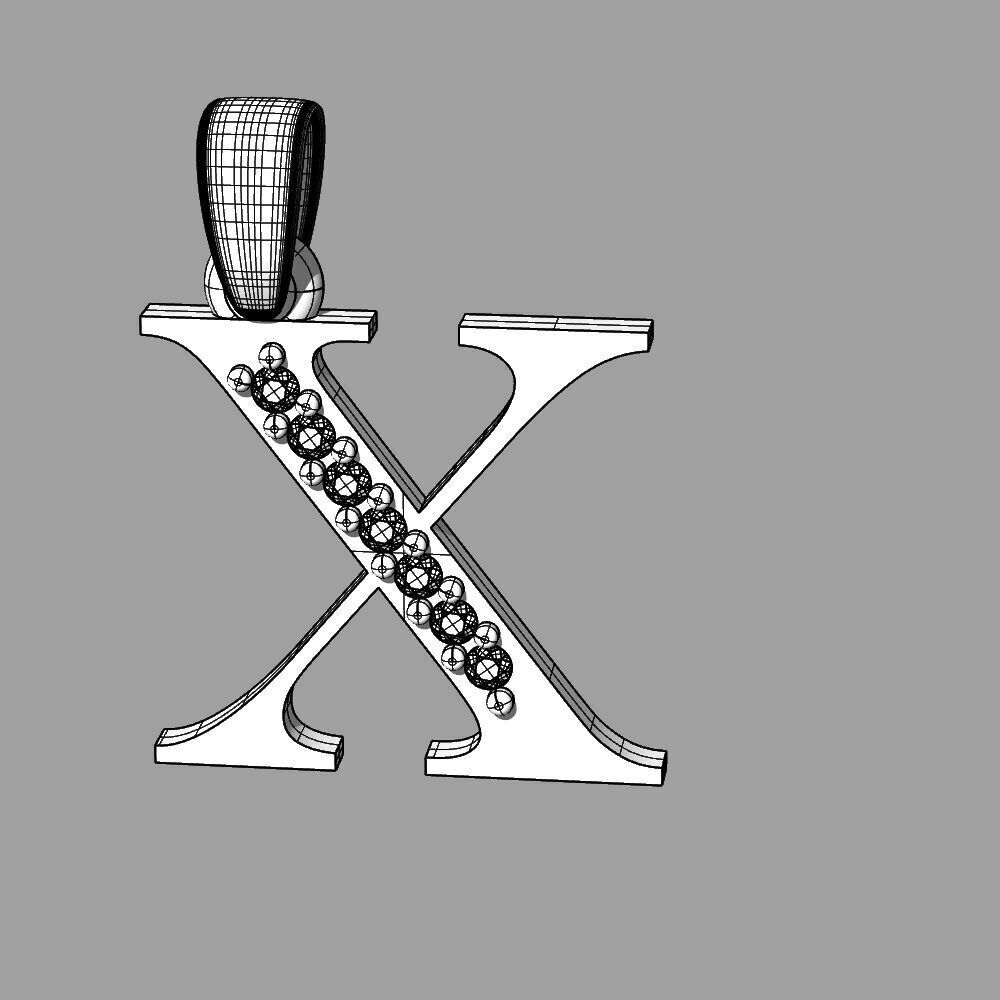 Alphabet Latin with gems X 3D print model_2