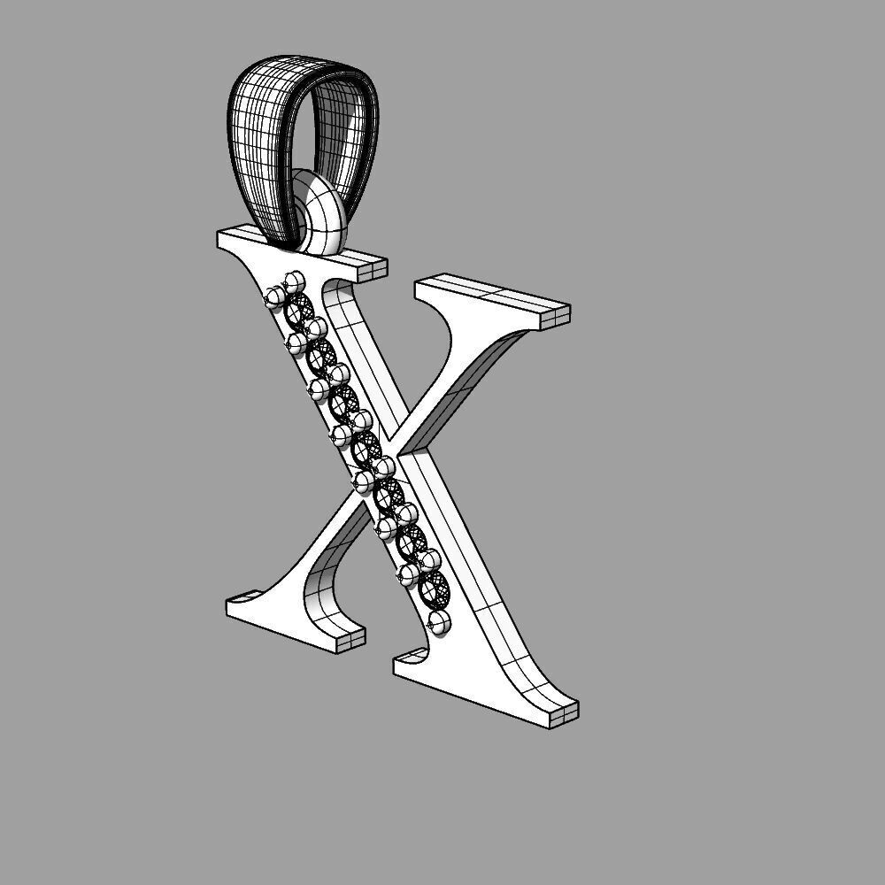 Alphabet Latin with gems X 3D print model_18