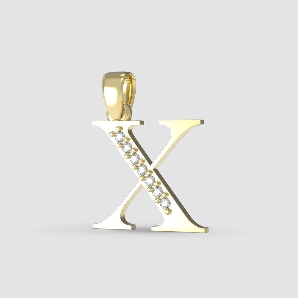 Alphabet Latin with gems X 3D print model_16
