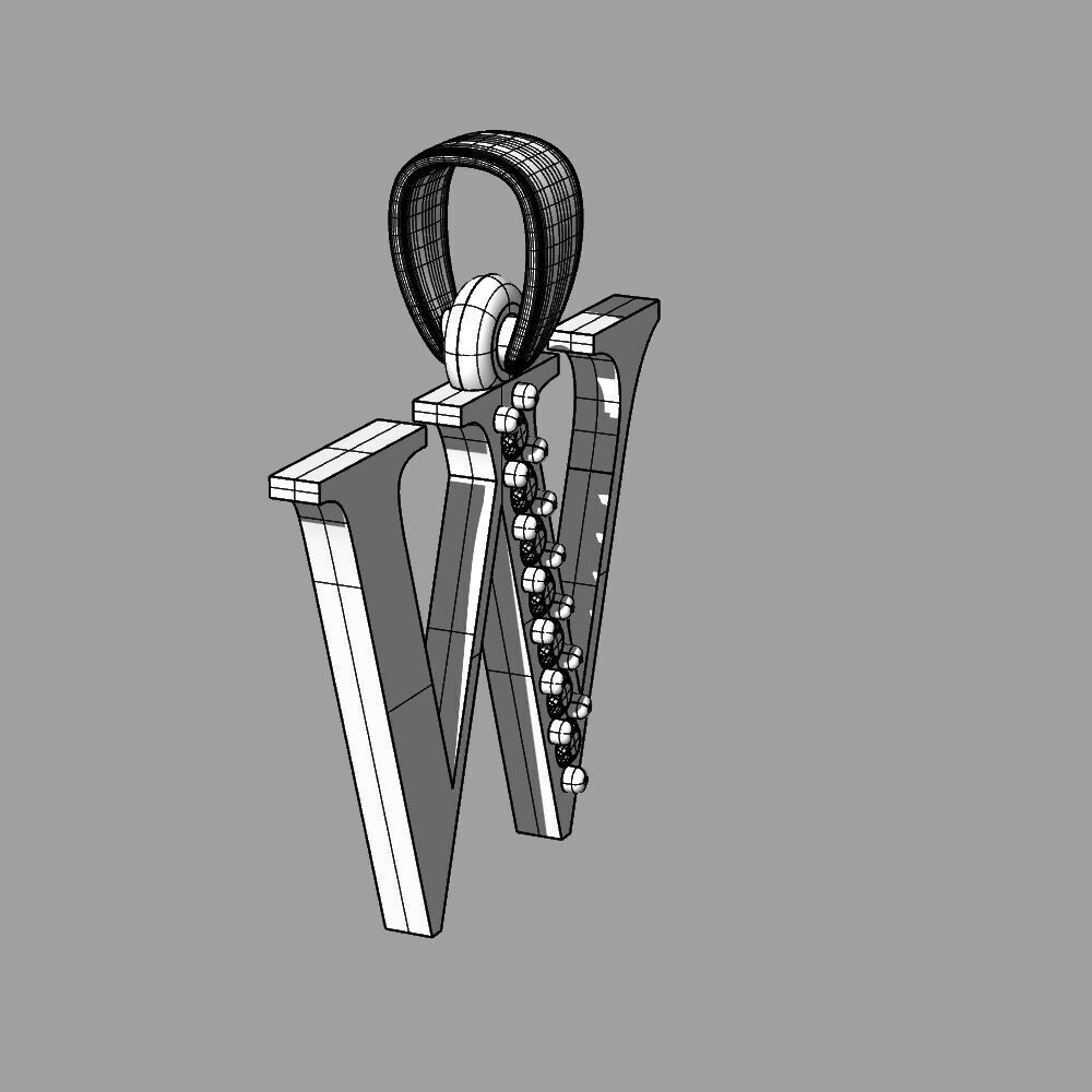 Alphabet Latin with gems W 3D print model_25