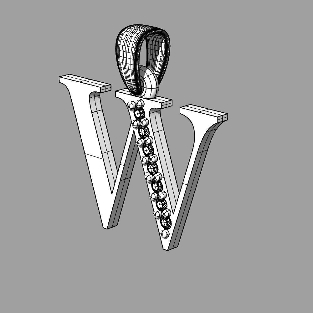 Alphabet Latin with gems W 3D print model_18