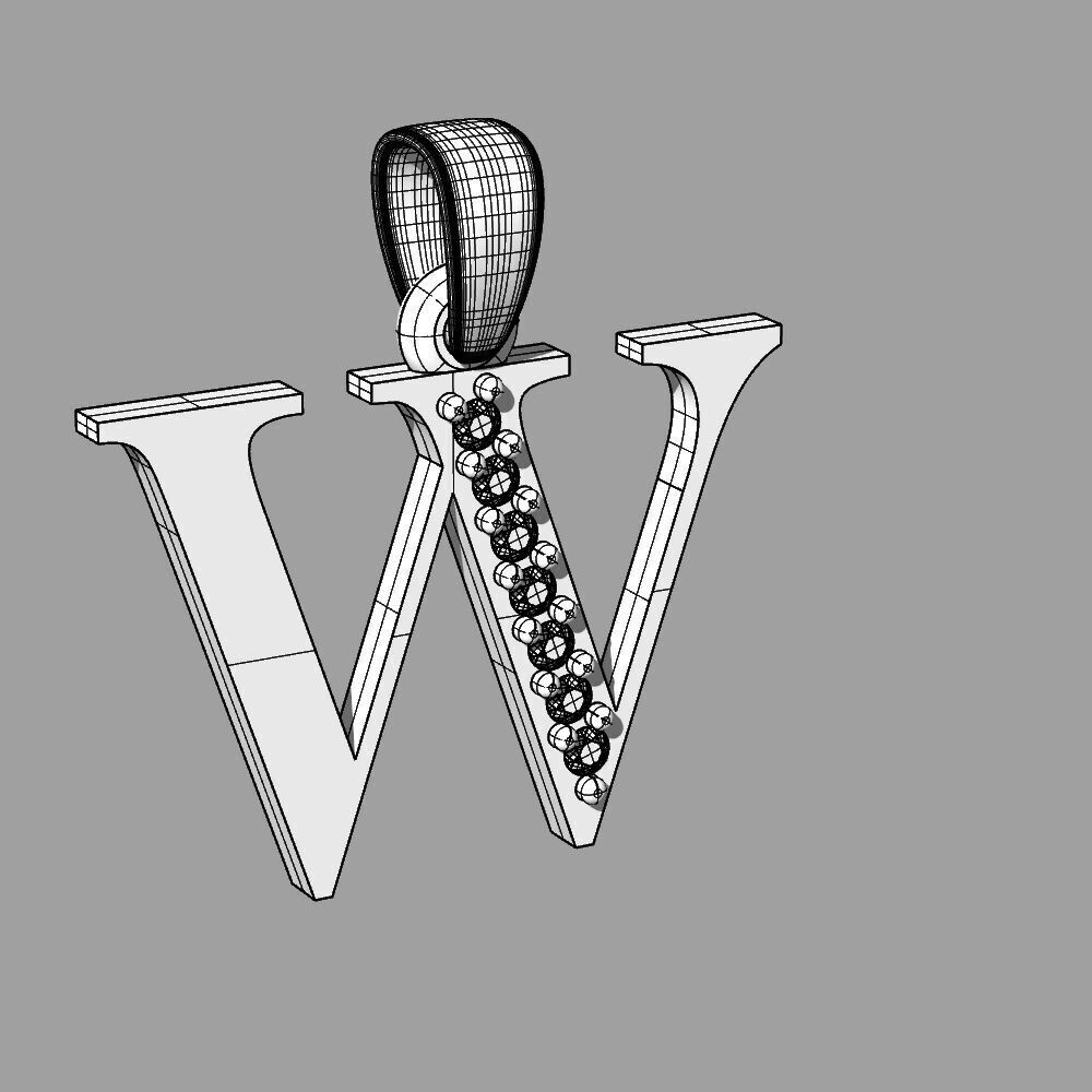 Alphabet Latin with gems W 3D print model_26