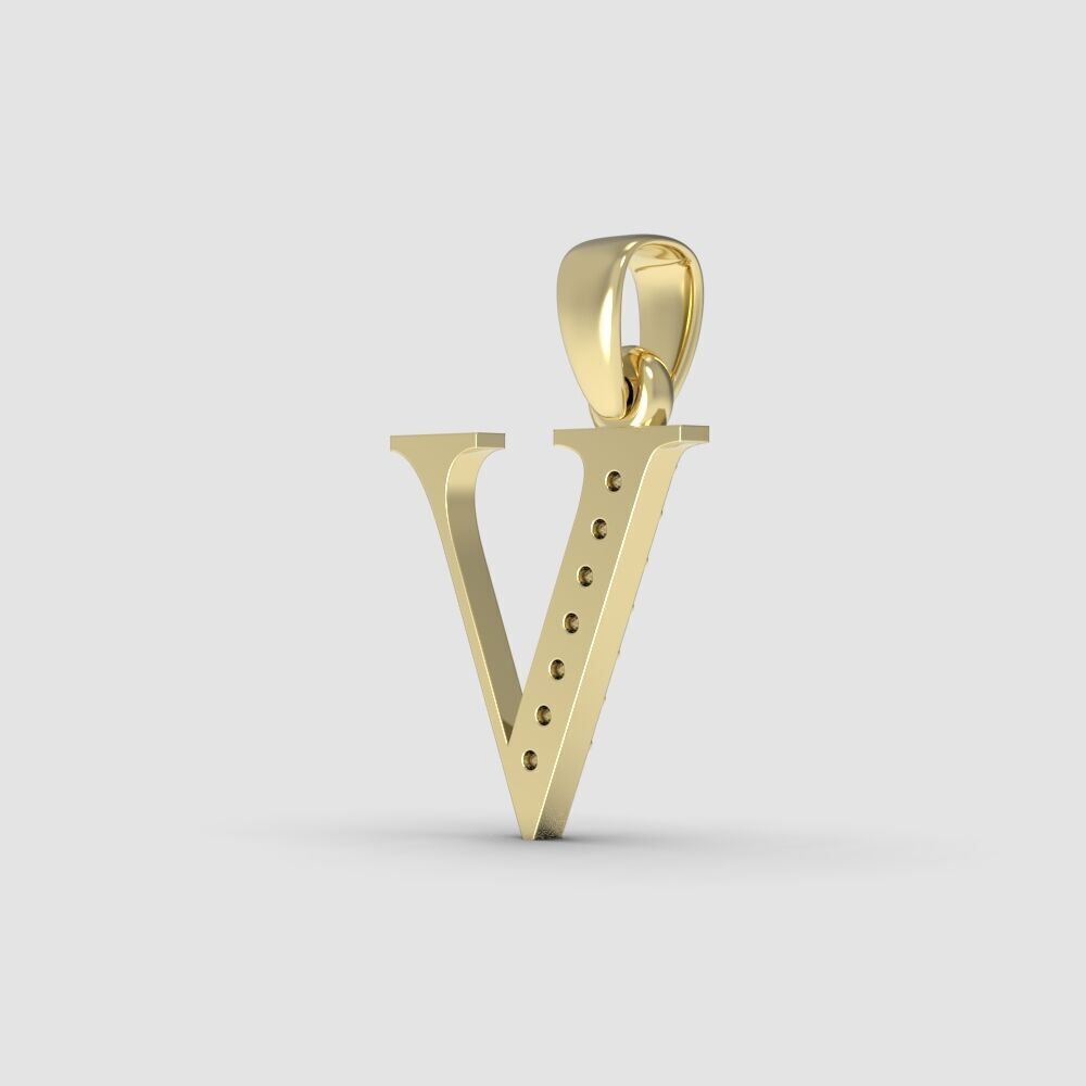 Alphabet Latin with gems V 3D print model_10