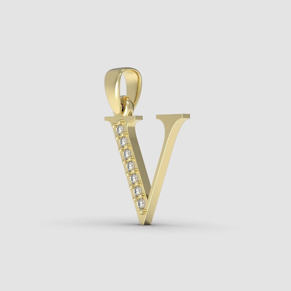 Alphabet Latin with gems V 3D print model_4