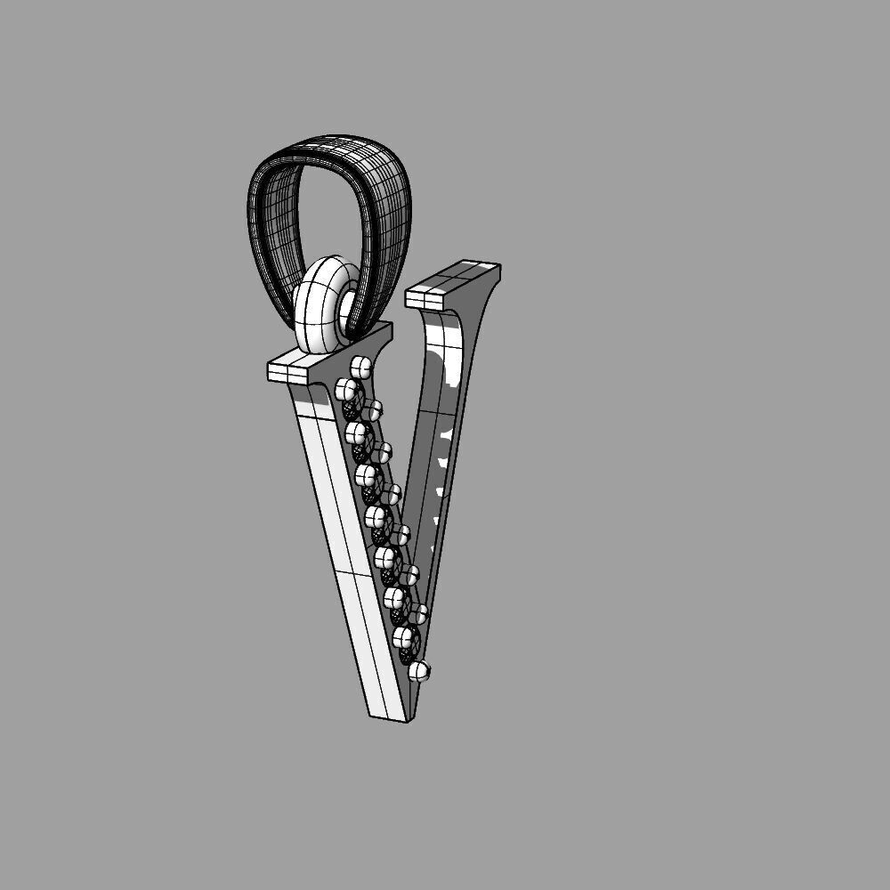 Alphabet Latin with gems V 3D print model_25