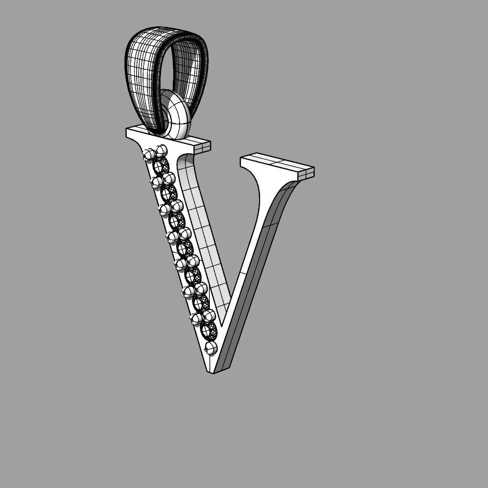 Alphabet Latin with gems V 3D print model_18