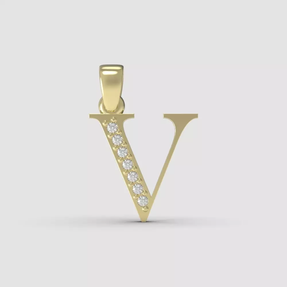 Alphabet Latin with gems V 3D print model_0