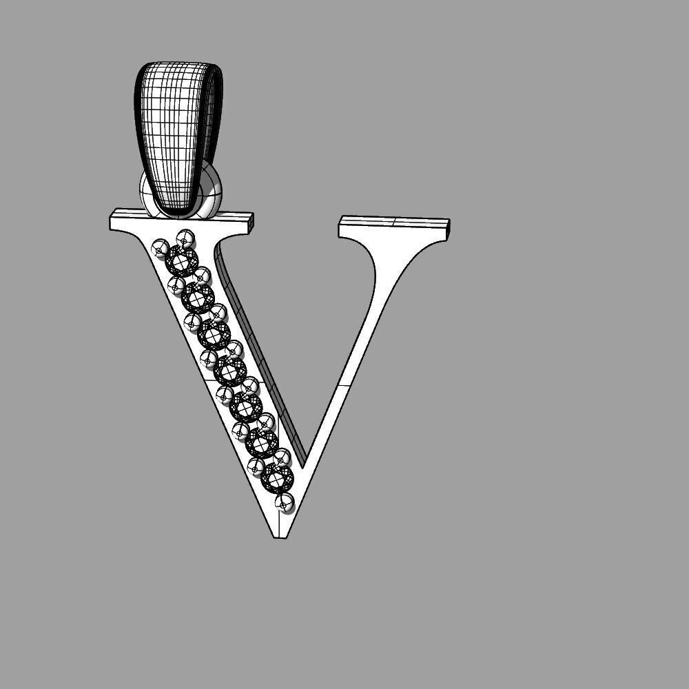 Alphabet Latin with gems V 3D print model_2