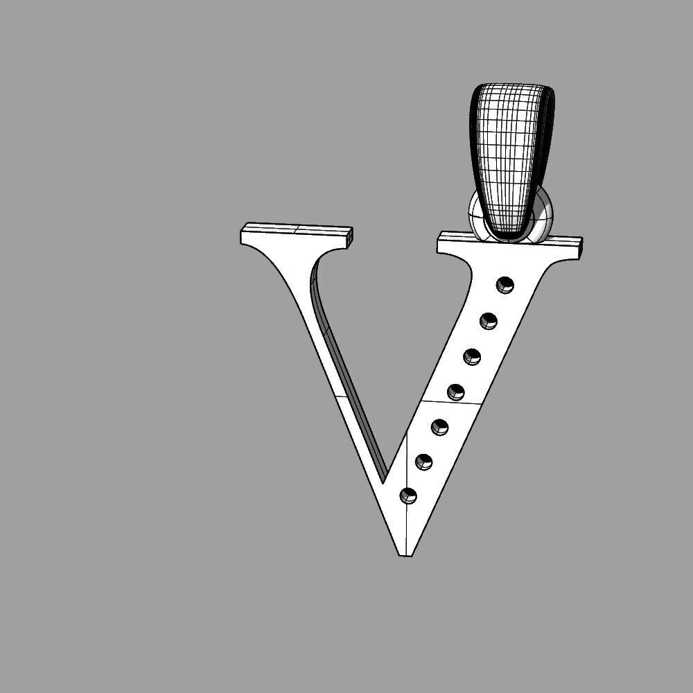 Alphabet Latin with gems V 3D print model_22