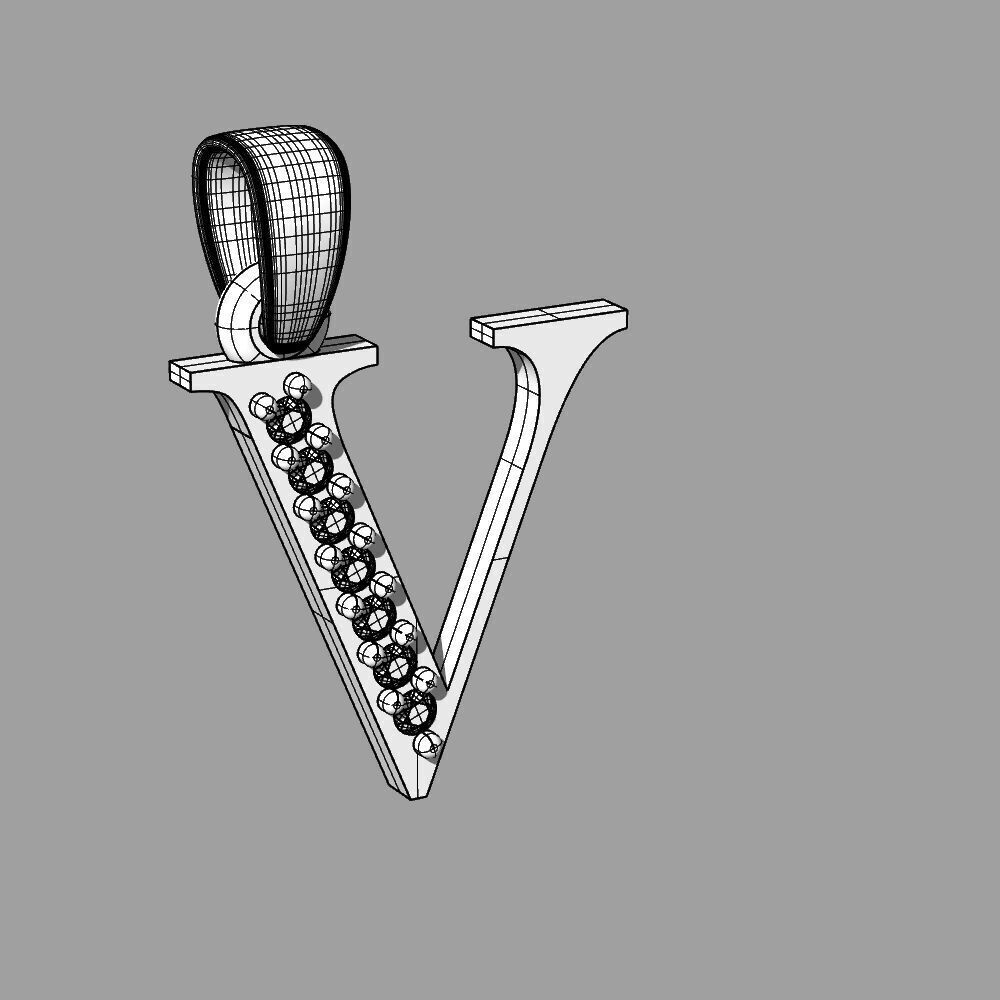 Alphabet Latin with gems V 3D print model_26