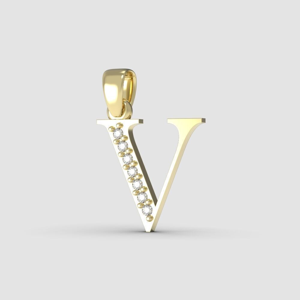 Alphabet Latin with gems V 3D print model_16