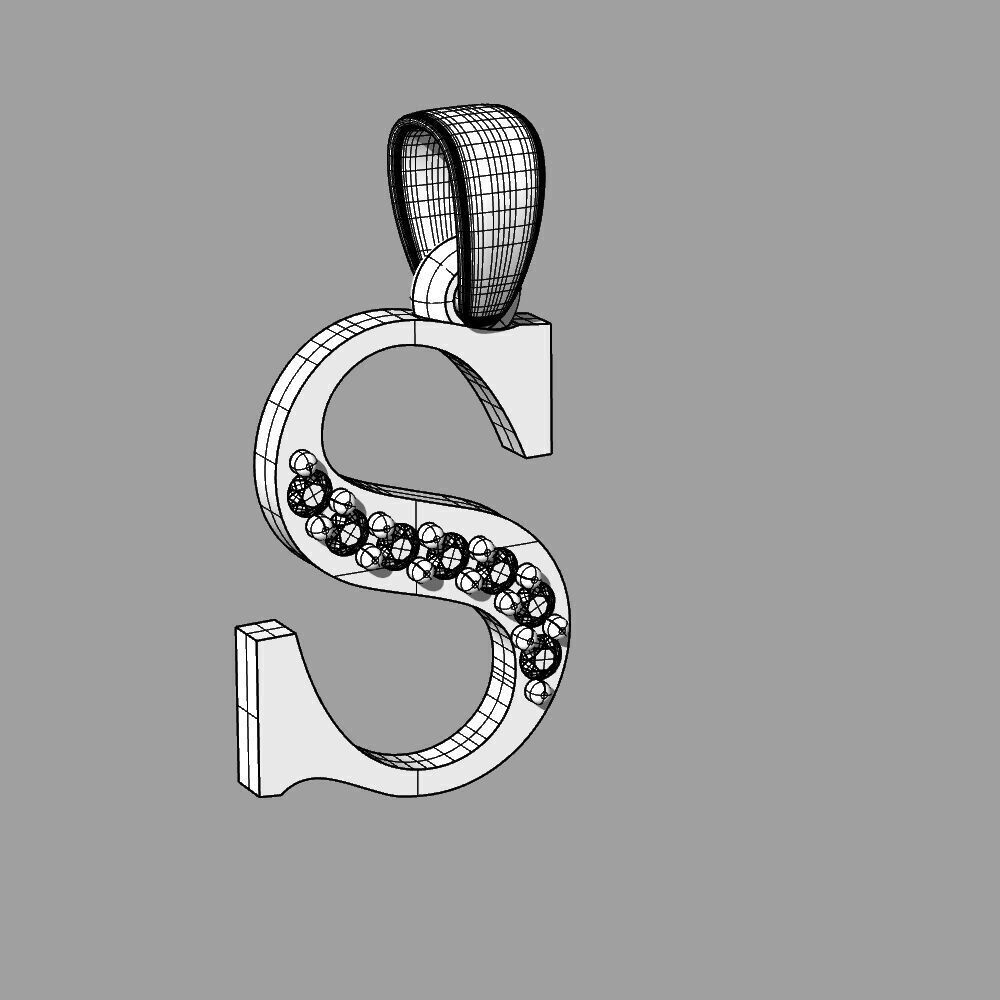 Alphabet Latin with gems S 3D print model_26