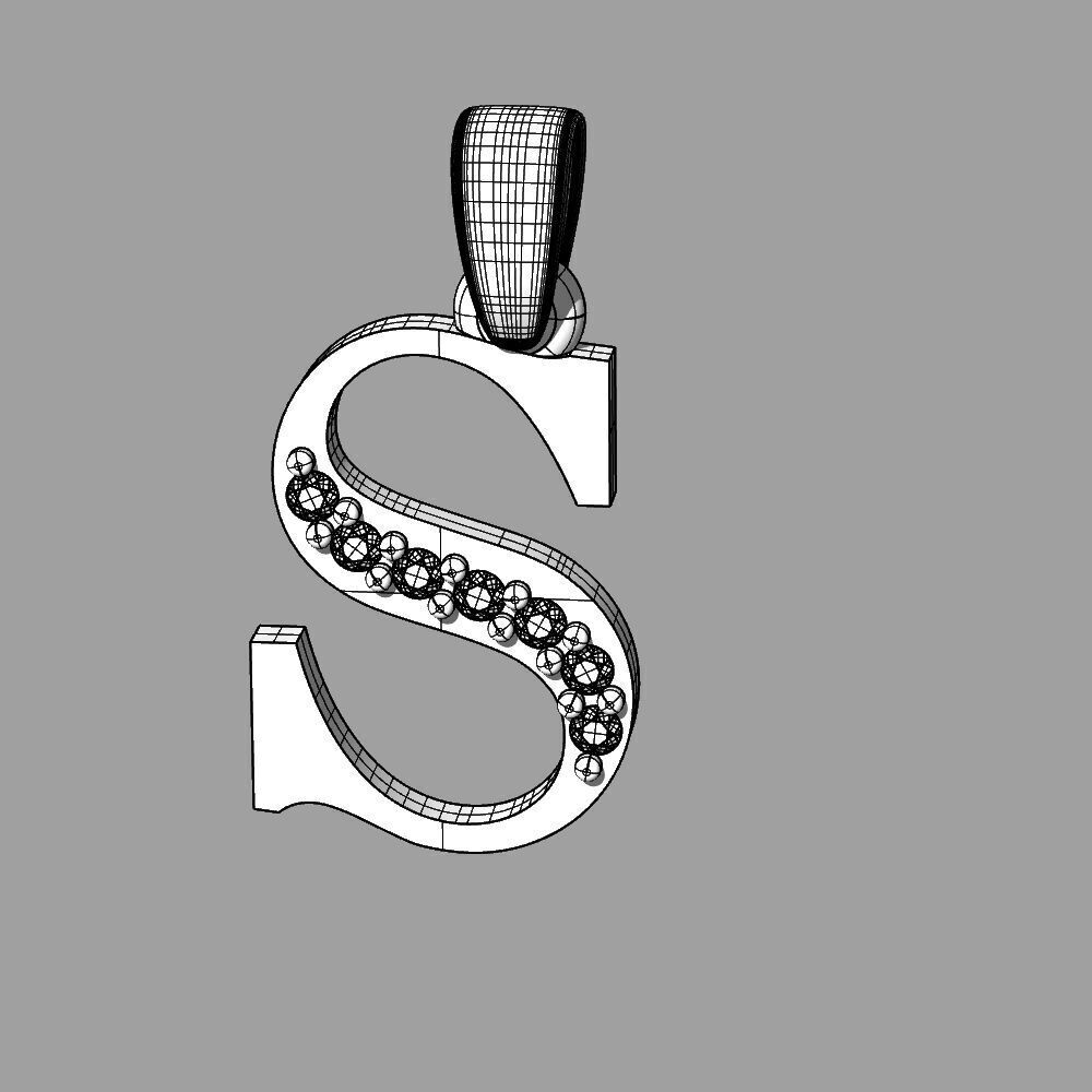 Alphabet Latin with gems S 3D print model_2