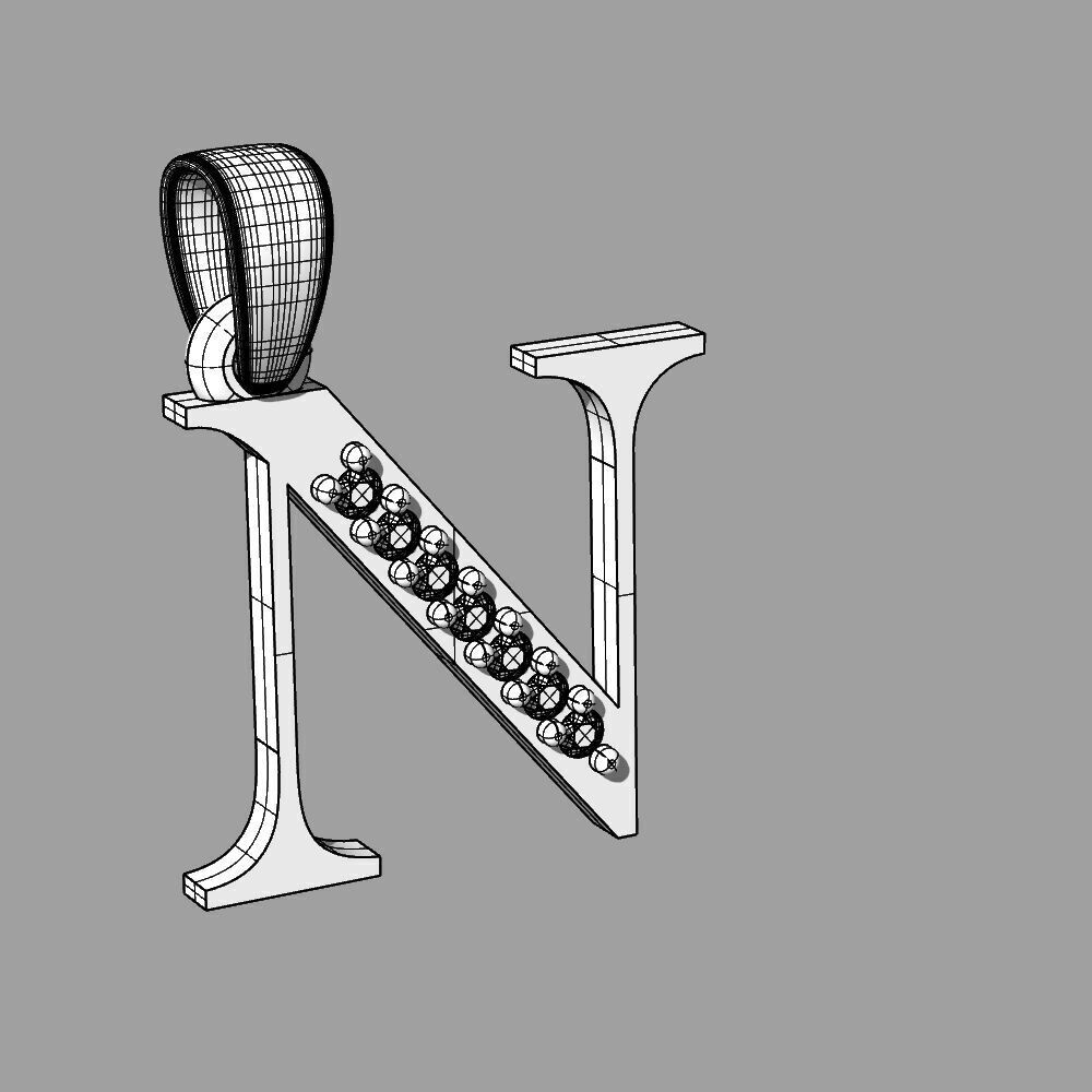 Alphabet Latin with gems N 3D print model_26