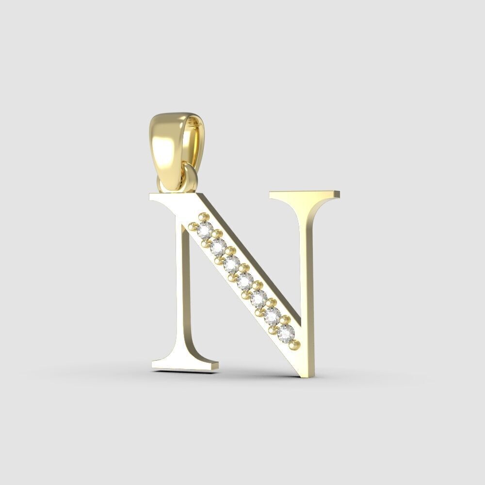Alphabet Latin with gems N 3D print model_16