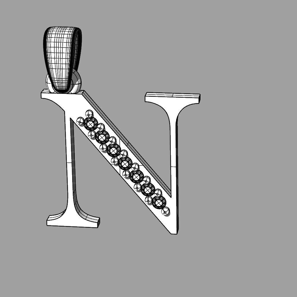 Alphabet Latin with gems N 3D print model_2