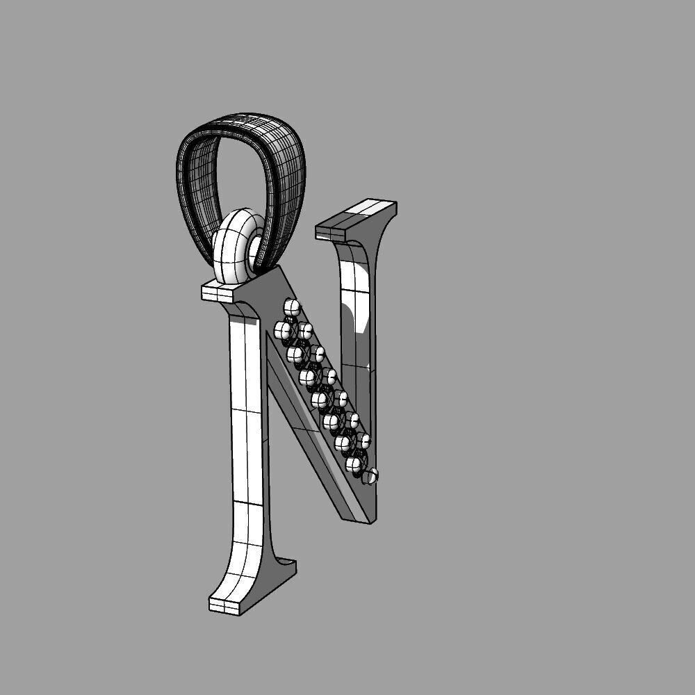 Alphabet Latin with gems N 3D print model_25