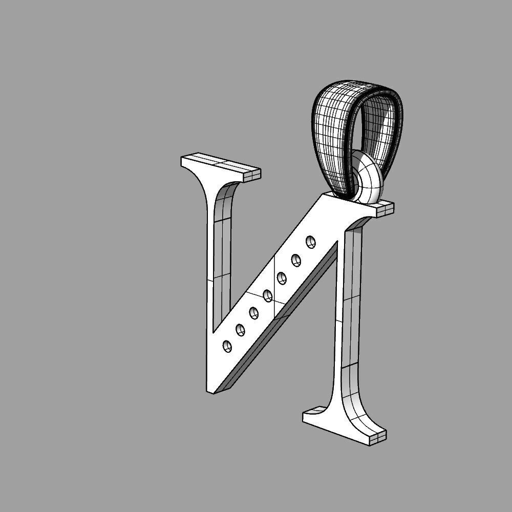 Alphabet Latin with gems N 3D print model_23