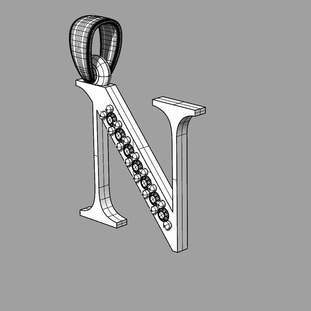 Alphabet Latin with gems N 3D print model_18