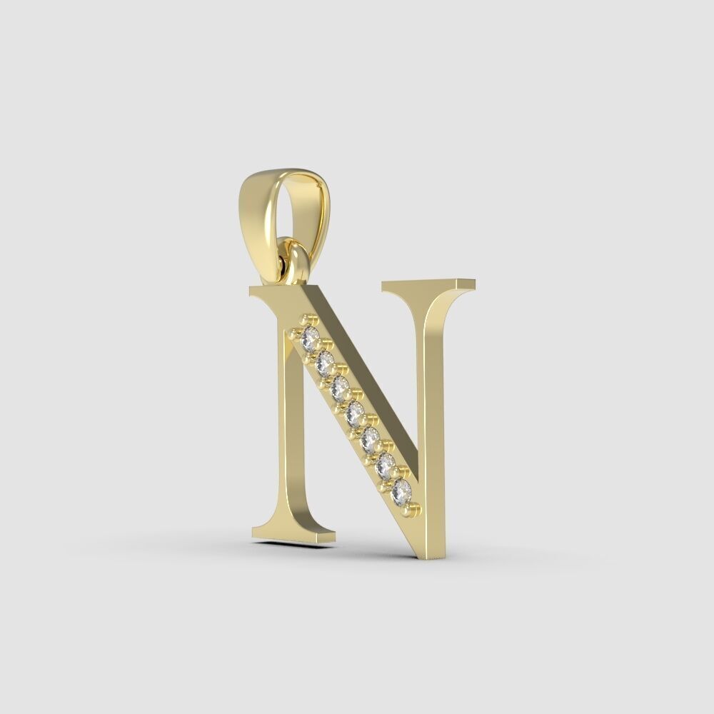 Alphabet Latin with gems N 3D print model_4