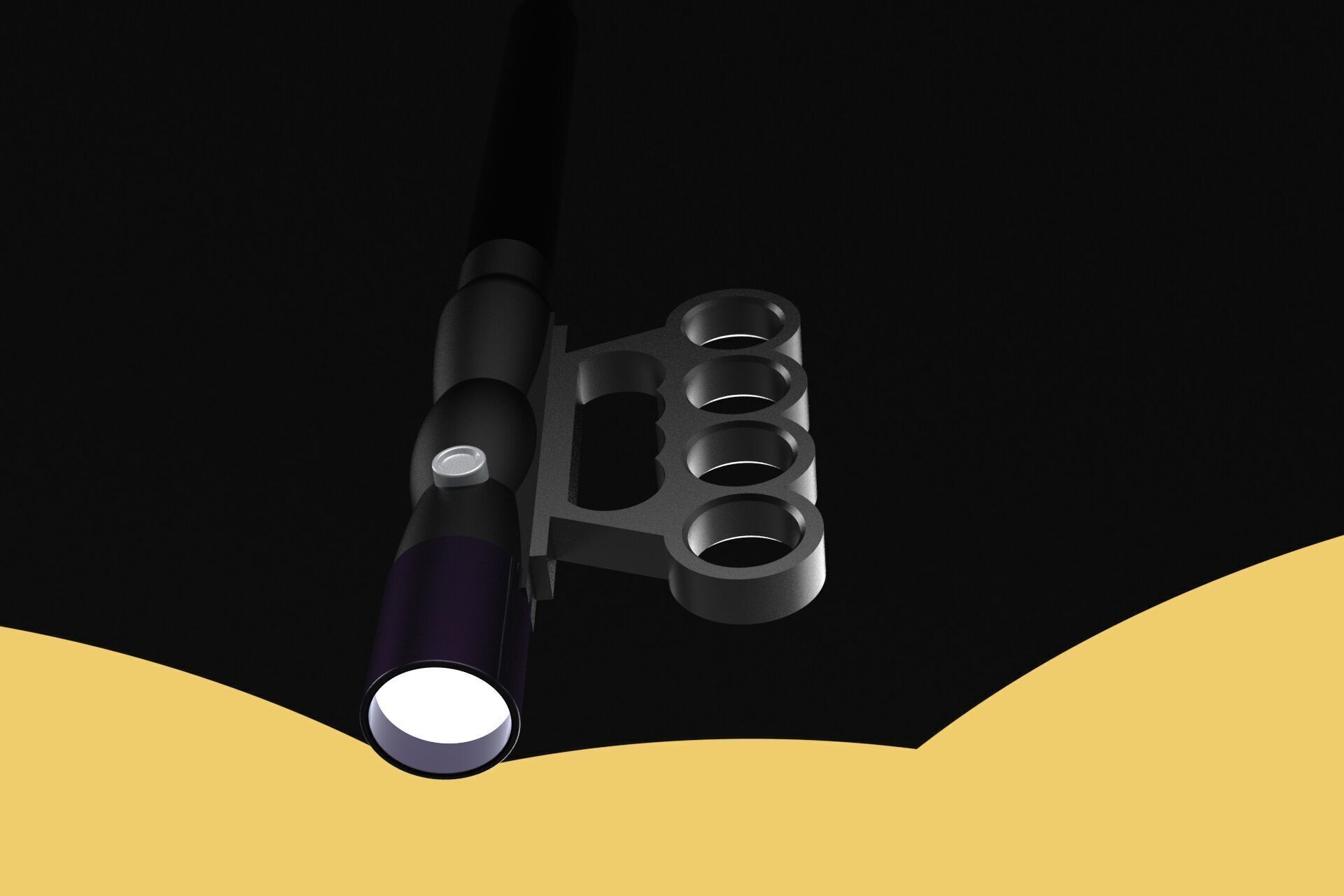 SAFETY UMBRELLA SELF DEFENSE FINGER HOLE GRIP FLASHLIGHT TORCH 3D model_12