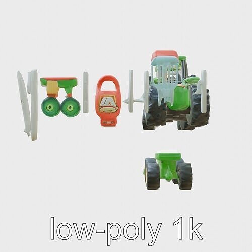 Sandbox Toy Tractor with Tools and Fence Art Low-poly 3D model