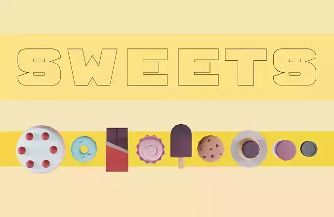 Low poly sweets  Low-poly 3D model