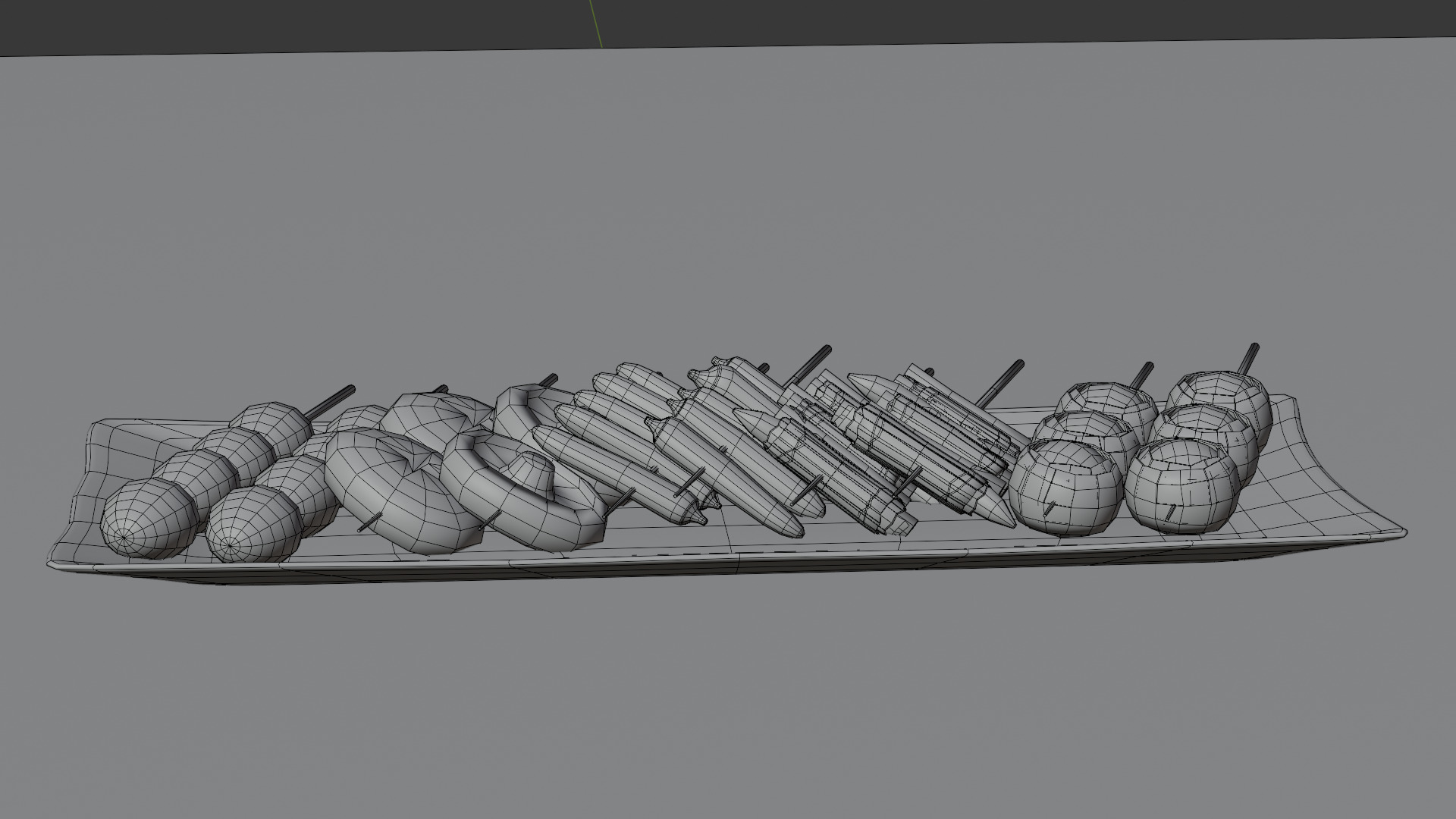 Yakitori assortment -5 types side dishes Low-poly 3D model_15