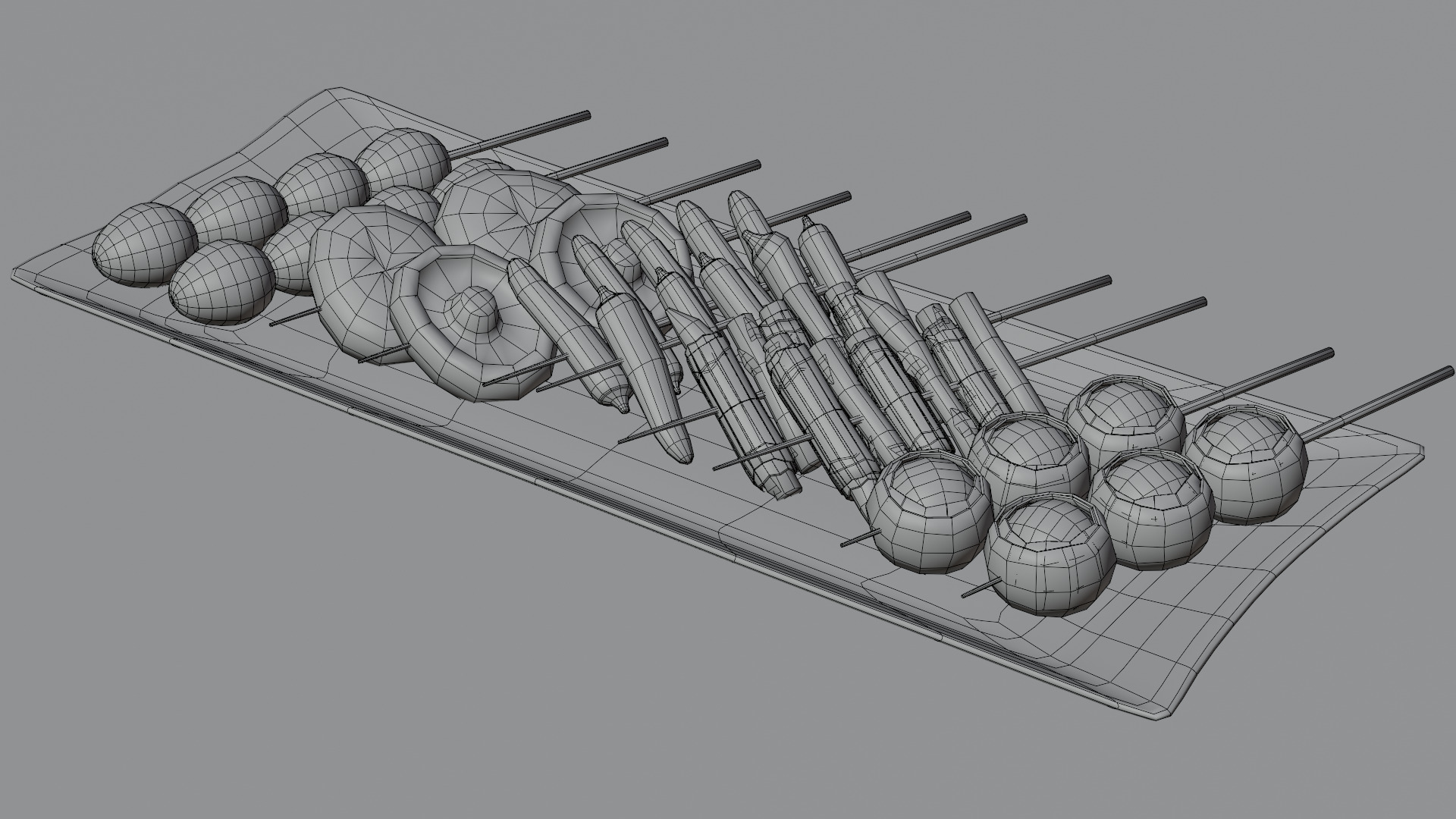 Yakitori assortment -5 types side dishes Low-poly 3D model_11