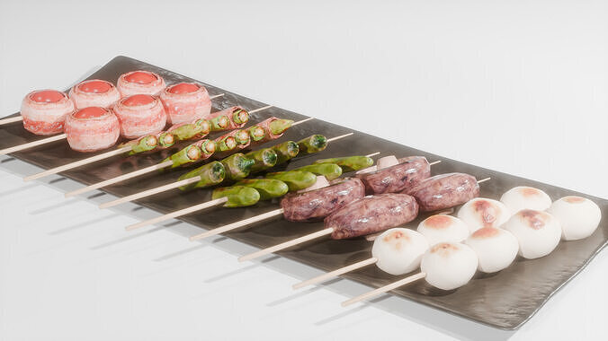 Yakitori assortment -5 types side dishes Low-poly 3D model 5
