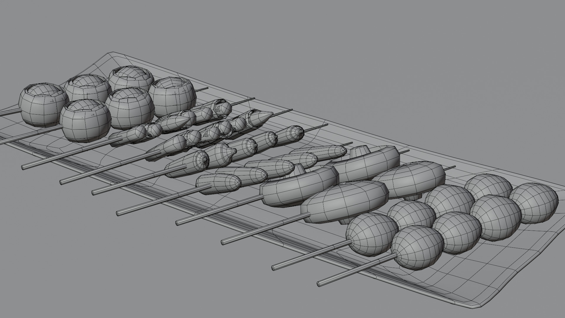 Yakitori assortment -5 types side dishes Low-poly 3D model_13