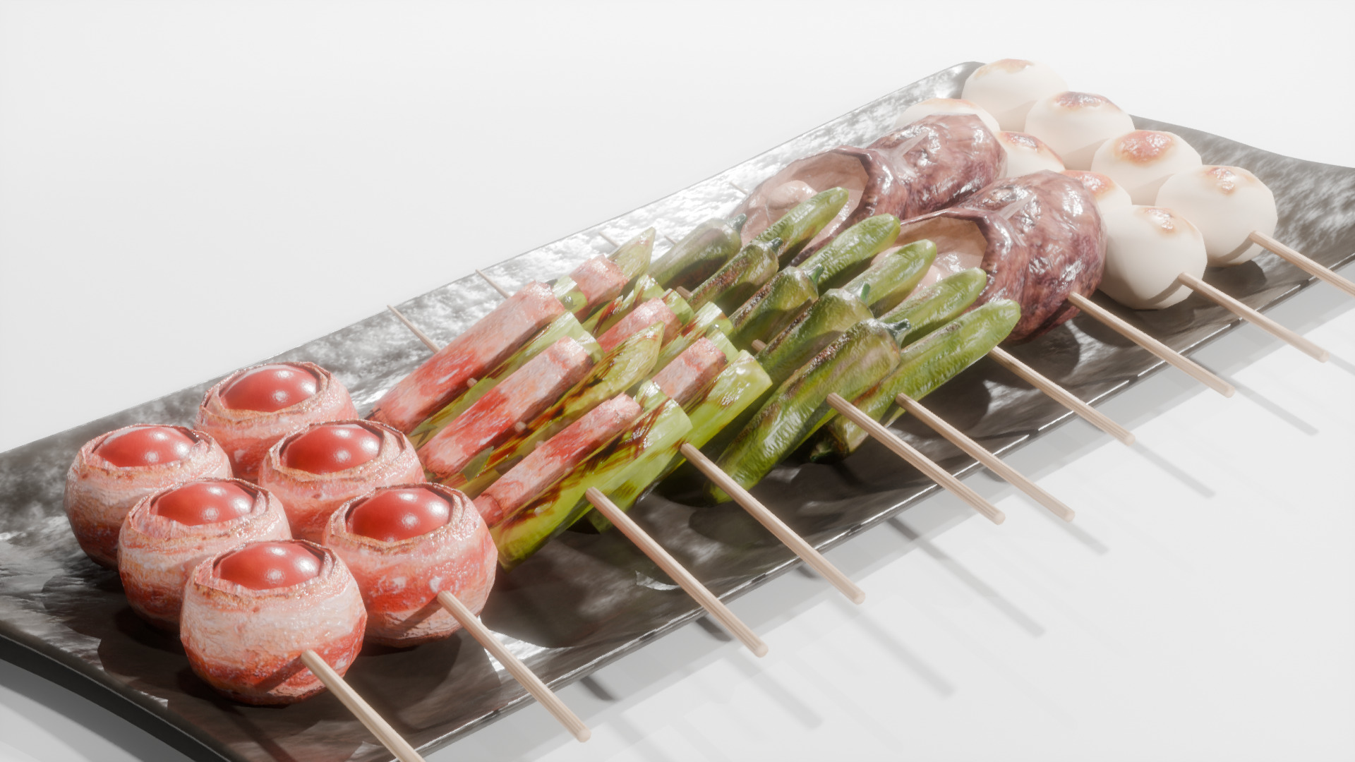 Yakitori assortment -5 types side dishes Low-poly 3D model_3
