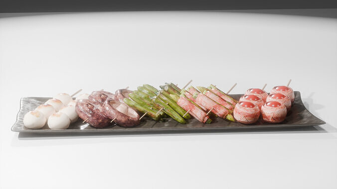 Yakitori assortment -5 types side dishes Low-poly 3D model 7