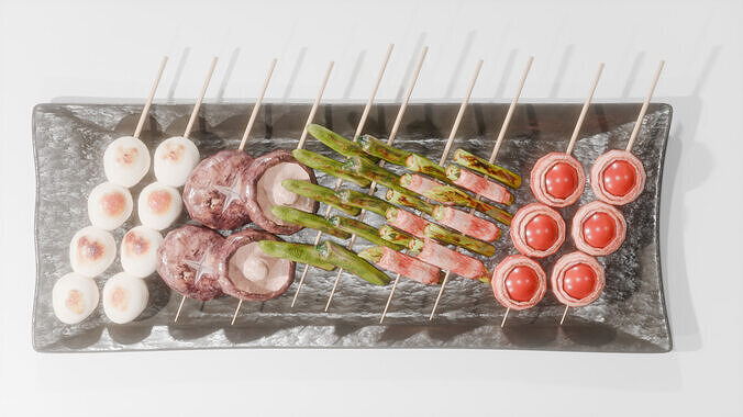 Yakitori assortment -5 types side dishes Low-poly 3D model 6