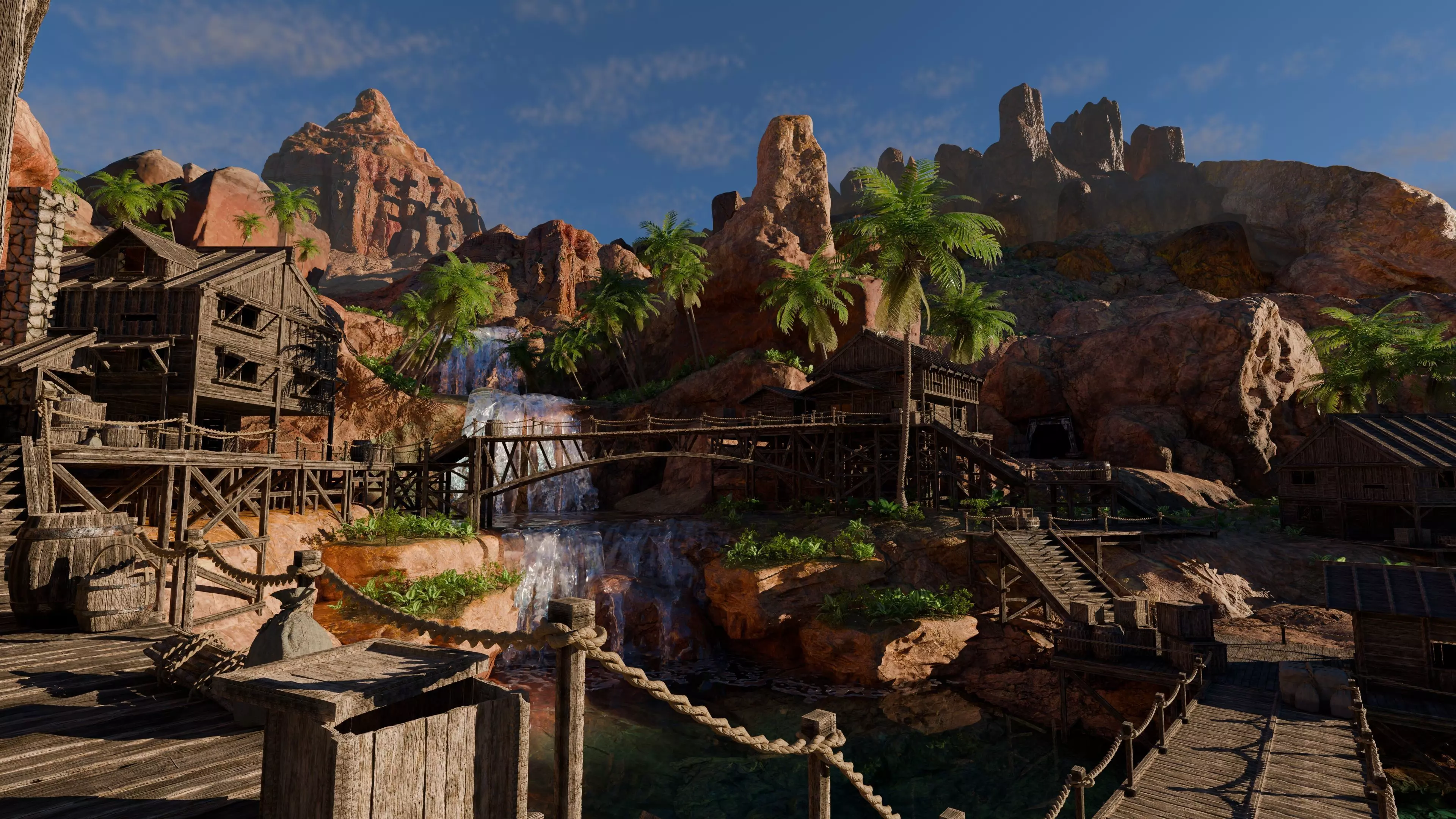 Desert Waterfall Scene 3D model